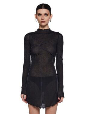 Dolls Kill Darker Wavs WARP SEAMED ASYMMETRICAL MINI DRESS Black Size S